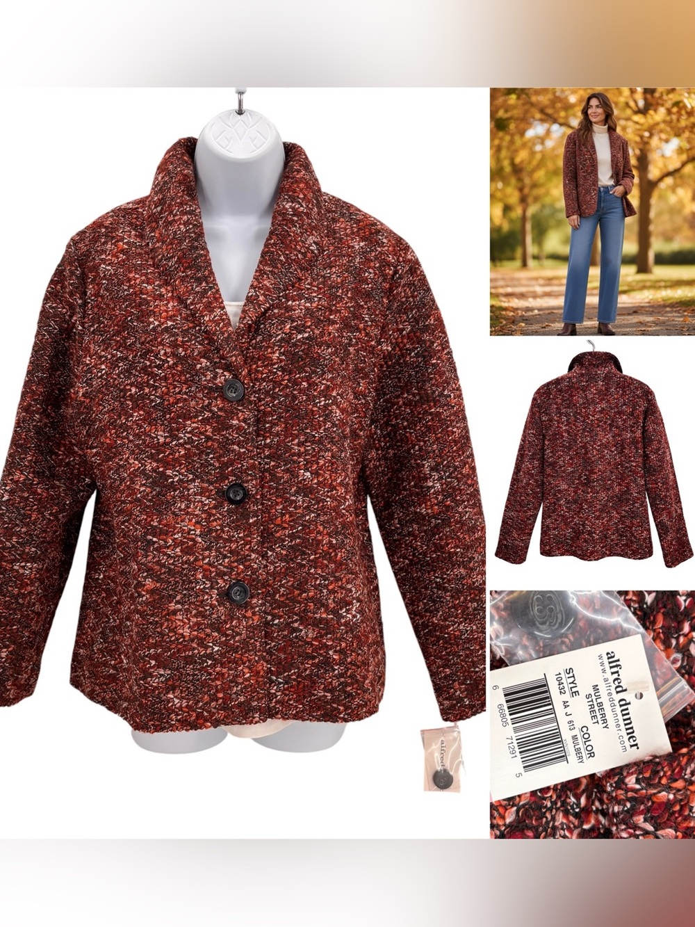 Alfred Dunner Knit Tweed Look Blazer Jacket Sz. 10 NWT Mulberry Street